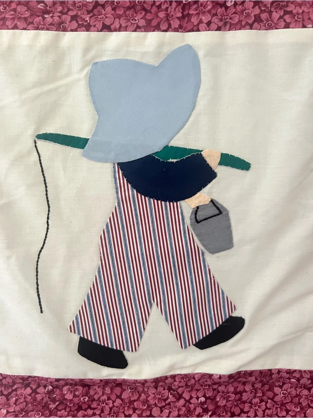 Vintage Handmade Sunbonnet Sue Overall Sam Appliqué Fabric Wall Hanging